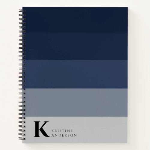 Modern Navy Blue Ombre Gray Classic Monogram Notebook