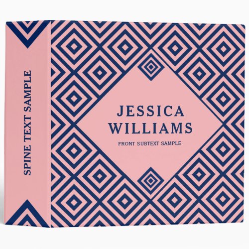 Modern Navy Blue On Pink Geometric Pattern Binder