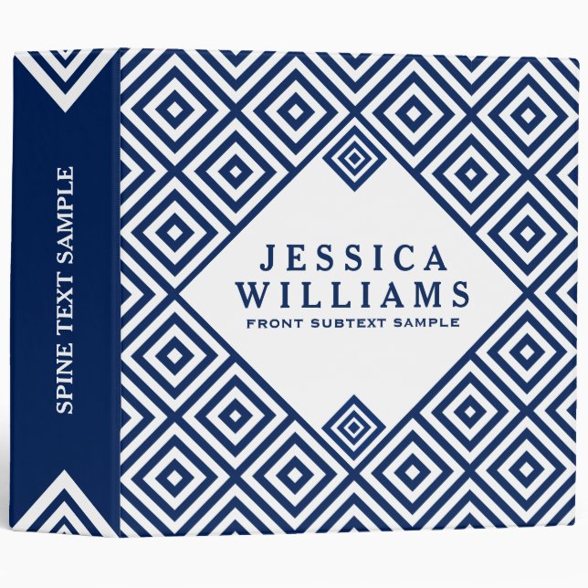 Modern Navy Blue On White Geometric Pattern Binder (Front/Spine)