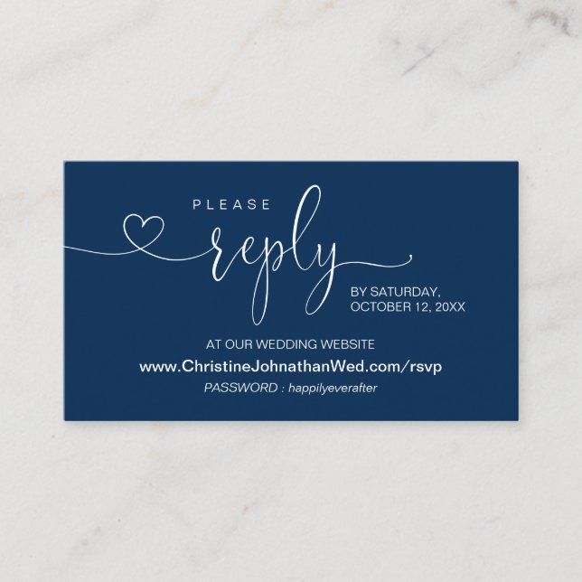Modern Navy Blue, Online RSVP at Wedding Website E Enclosure Card (Front)