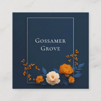 Modern Navy Blue Orange Rose Gold Frame Elegant Square Business Card