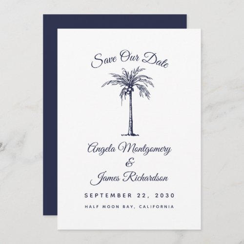 Modern Navy Blue Palm Beach Wedding Save the Date