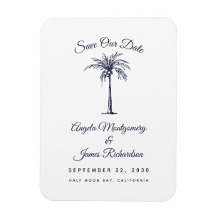 Modern Navy Blue Palm Beach Wedding Save the Date Magnet