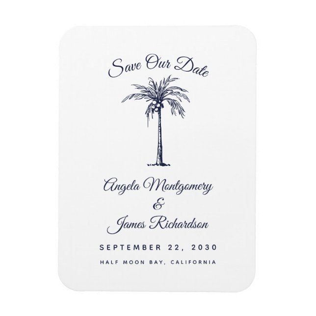 Modern Navy Blue Palm Beach Wedding Save the Date Magnet (Vertical)