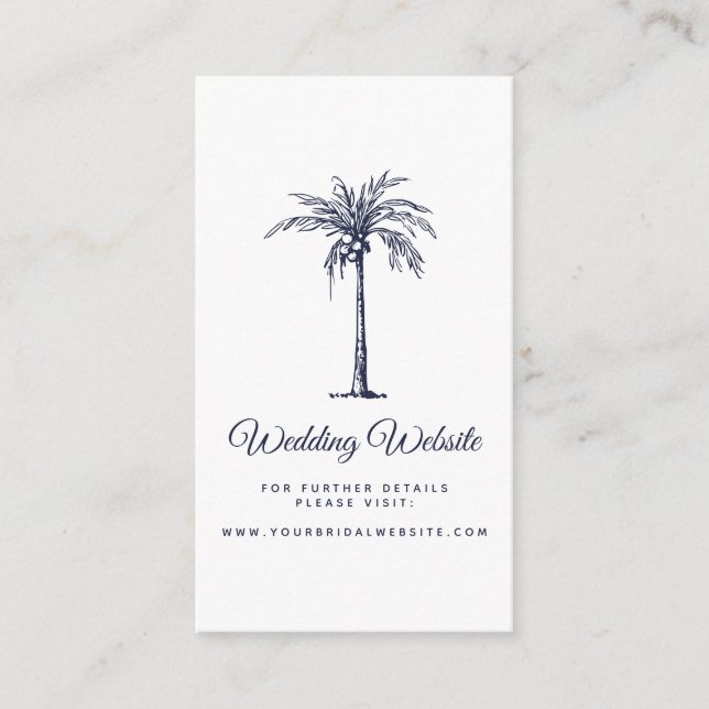 Modern Navy Blue Palm Beach Wedding Website Enclosure Card (Front)