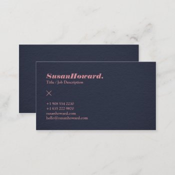 Modern Navy Blue Paper Texture Pink Professional Business Card by busied at Zazzle