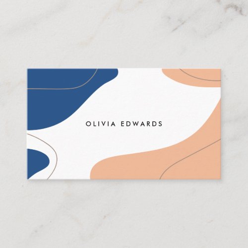 Modern navy blue peach white abstract brushstrokes business card