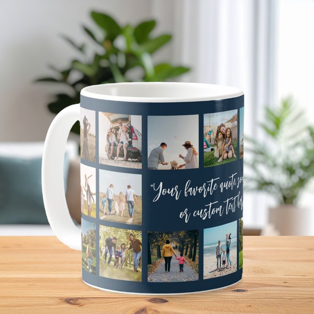 Modern Navy Blue Personalized 18 Photo Collage Coffee Mug (Creator Uploaded)