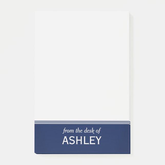 Modern Navy Blue Personalized 4" x 6" Post-it Notes (Front)