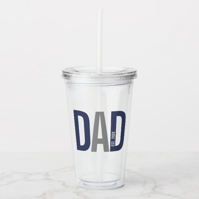 Modern Navy Blue Personalized Dad Established Acrylic Tumbler (Front)