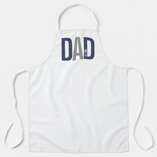 Modern Navy Blue Personalized Dad Established Apron (Front)