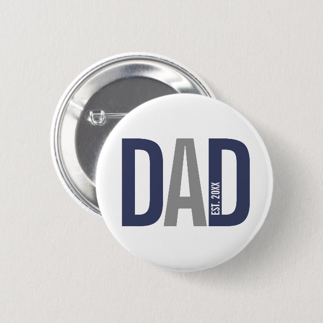 Modern Navy Blue Personalized Dad Established Button (Front & Back)