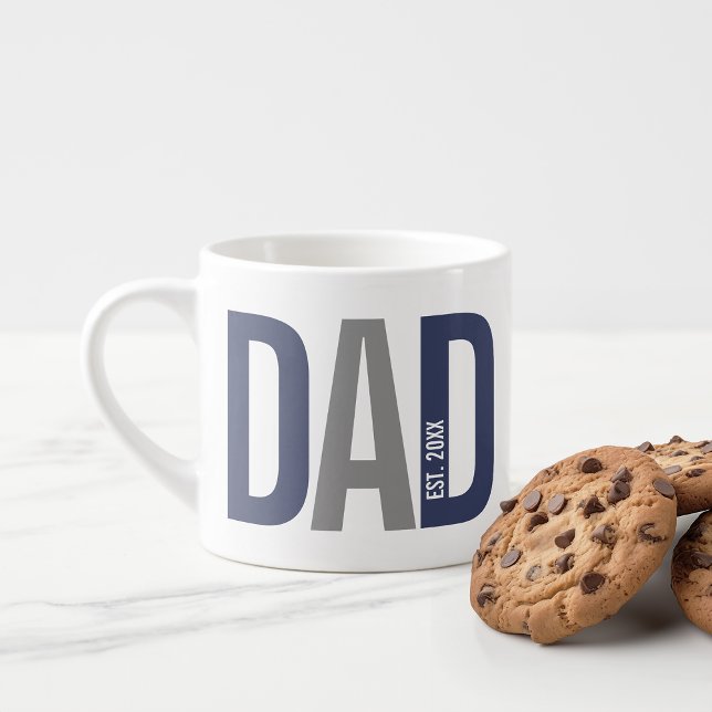 Modern Navy Blue Personalized Dad Established Espresso Cup (Creator Uploaded)