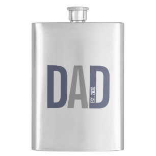 Modern Navy Blue Personalized Dad Established Flask