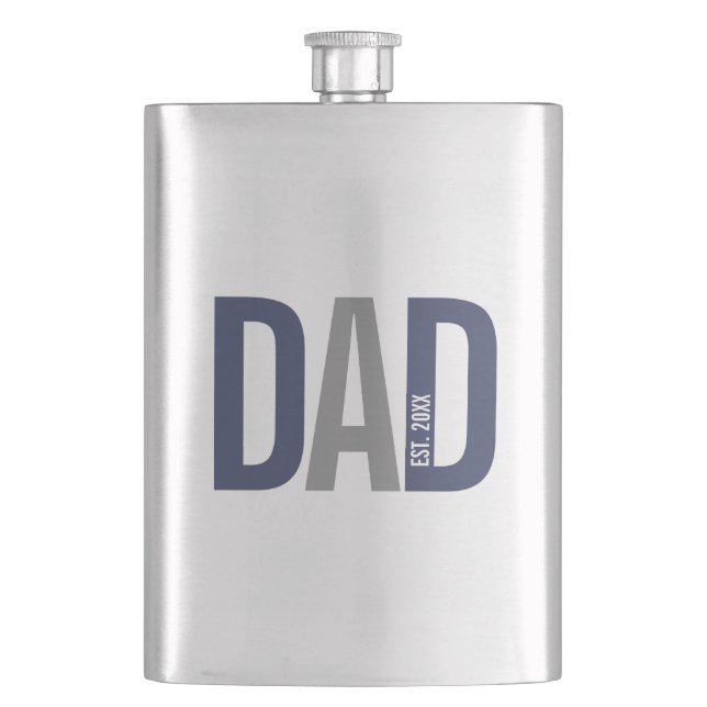 Modern Navy Blue Personalized Dad Established Flask (Front)