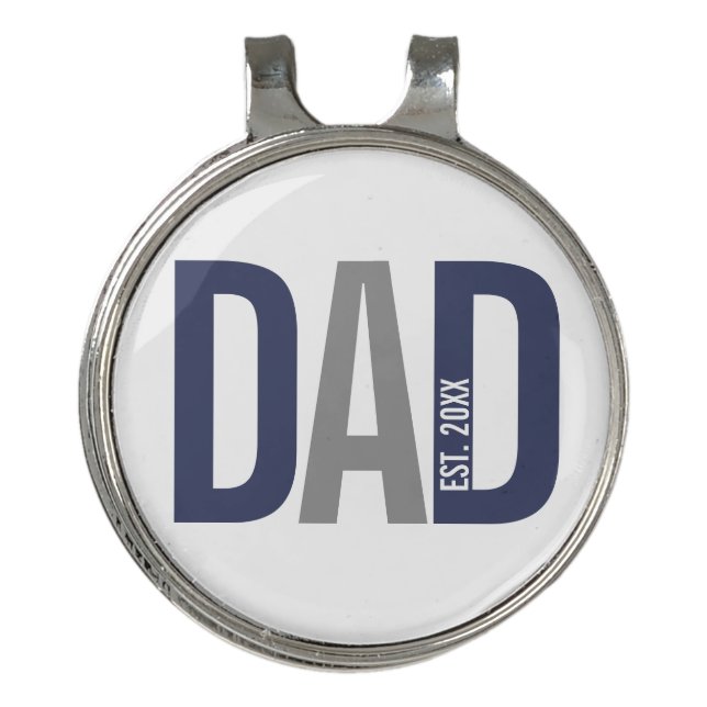 Modern Navy Blue Personalized Dad Established Golf Hat Clip (Front)