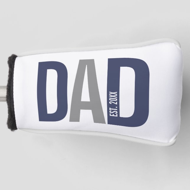 Modern Navy Blue Personalized Dad Established Golf Head Cover (Front)