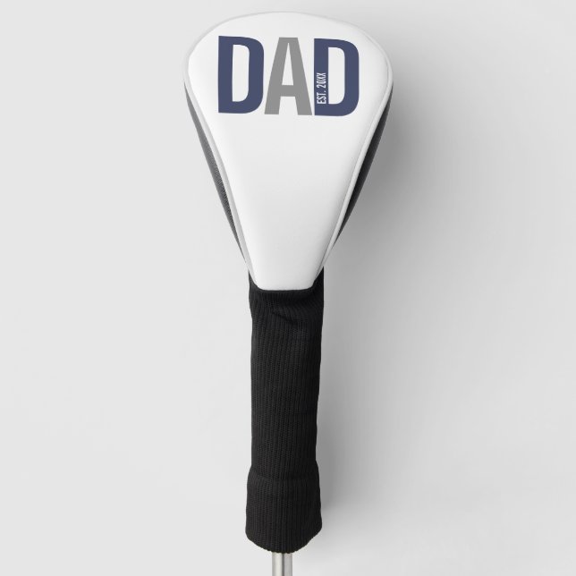 Modern Navy Blue Personalized Dad Established Golf Head Cover (Front)