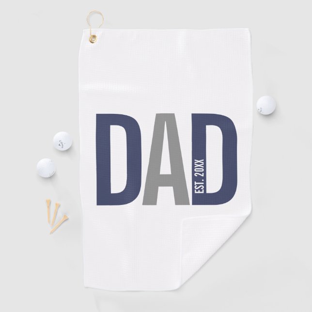 Modern Navy Blue Personalized Dad Established Golf Towel (InSitu)