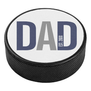 Modern Navy Blue Personalized Dad Established Hockey Puck