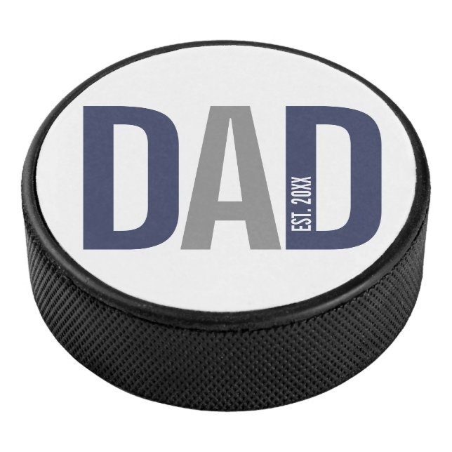 Modern Navy Blue Personalized Dad Established Hockey Puck (3/4)