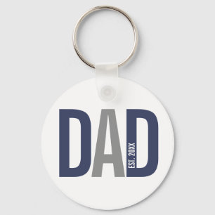 Modern Navy Blue Personalized Dad Established Keychain