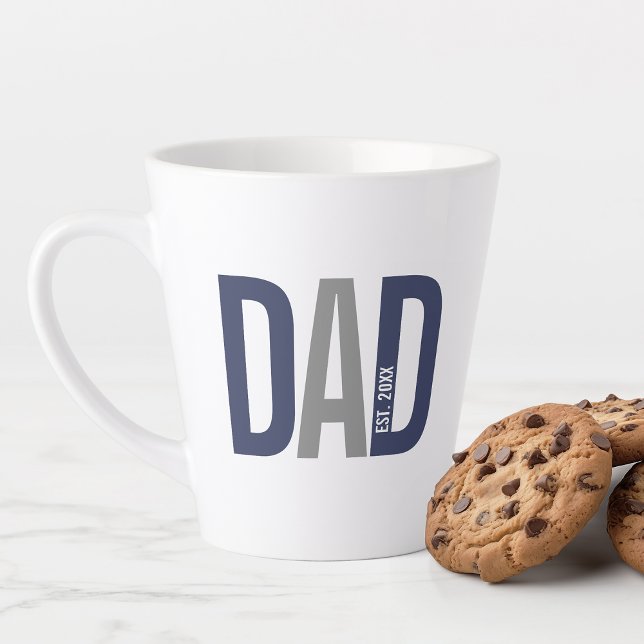 Modern Navy Blue Personalized Dad Established Latte Mug (Creator Uploaded)