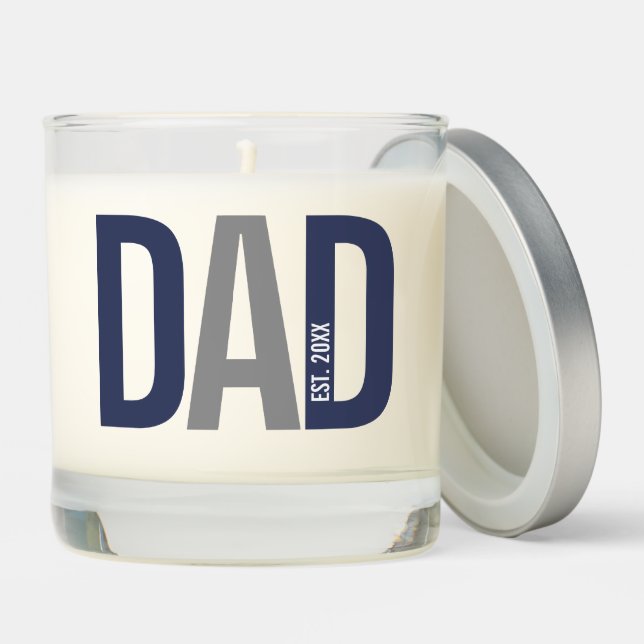 Modern Navy Blue Personalized Dad Established Scented Candle (Lid)
