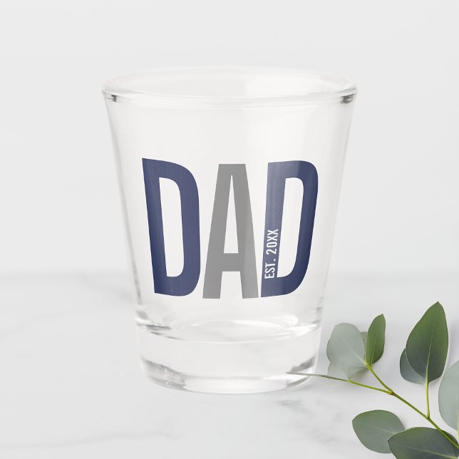 Modern Navy Blue Personalized Dad Established Shot Glass (Creator Uploaded)