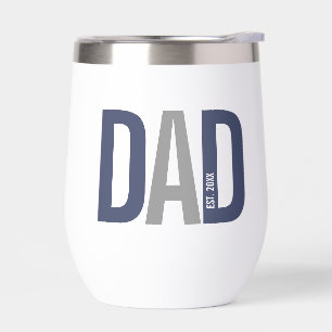 Modern Navy Blue Personalized Dad Established Thermal Wine Tumbler