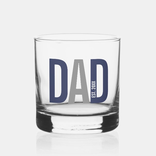 Modern Navy Blue Personalized Dad Established Whiskey Glass (Front)