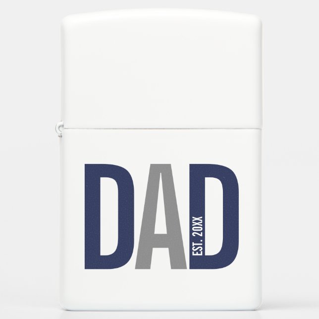 Modern Navy Blue Personalized Dad Established Zippo Lighter (Front)