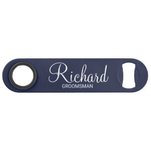 Modern Navy Blue Personalized Groomsman Bar Key