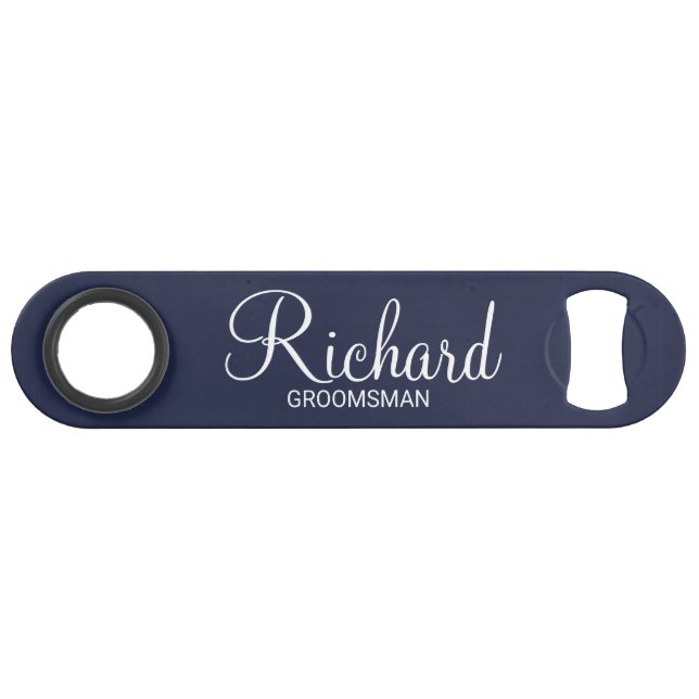 Modern Navy Blue Personalized Groomsman Bar Key (Front (Horizontal))