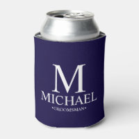 Modern Navy Blue Personalized Groomsman Can Cooler