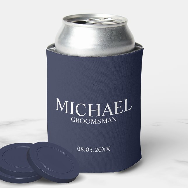 Modern Navy Blue Personalized Groomsman Can Cooler (Creator Uploaded)