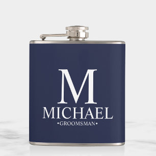 Modern Navy Blue Personalized Groomsman Flask