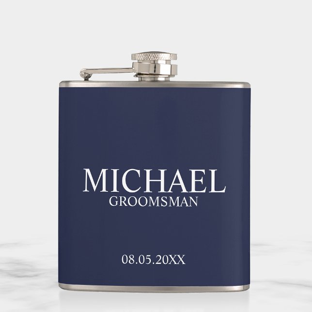 Modern Navy Blue Personalized Groomsman Flask (Creator Uploaded)