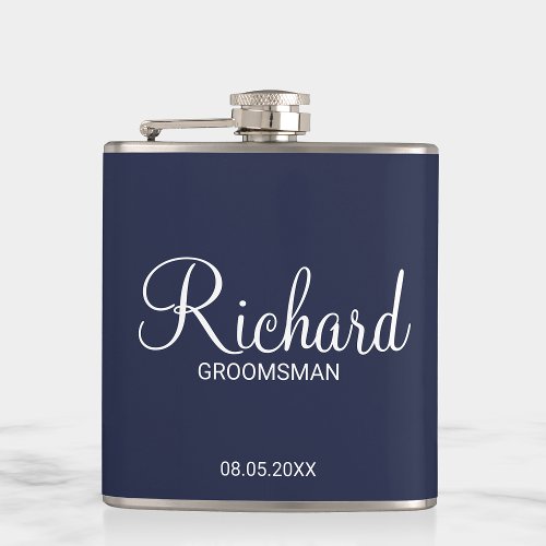 Modern Navy Blue Personalized Groomsman Flask