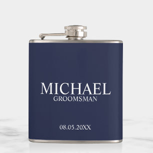 Modern Navy Blue Personalized Groomsman Flask