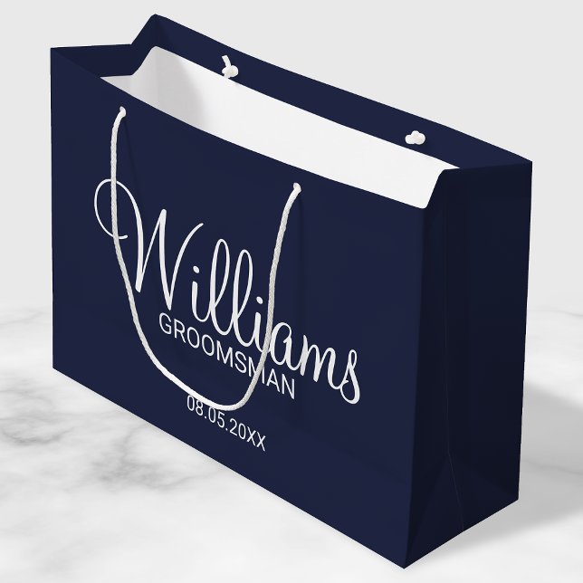 Modern Navy Blue Personalized Groomsman Large Gift Bag (Creator Uploaded)