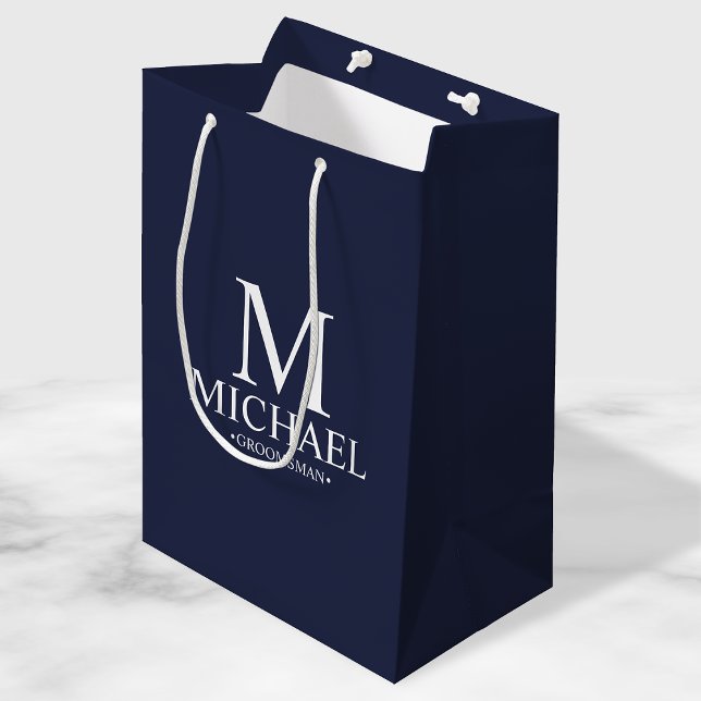 Modern Navy Blue Personalized Groomsman Medium Gift Bag (Creator Uploaded)