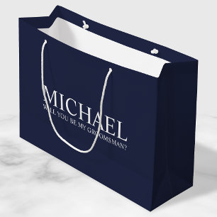 Modern Navy Blue Personalized Groomsman Proposal Large Gift Bag