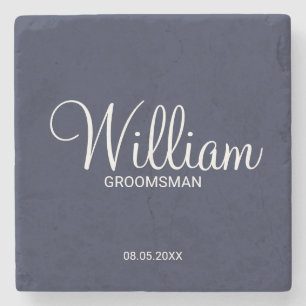 Modern Navy Blue Personalized Groomsman Stone Coaster