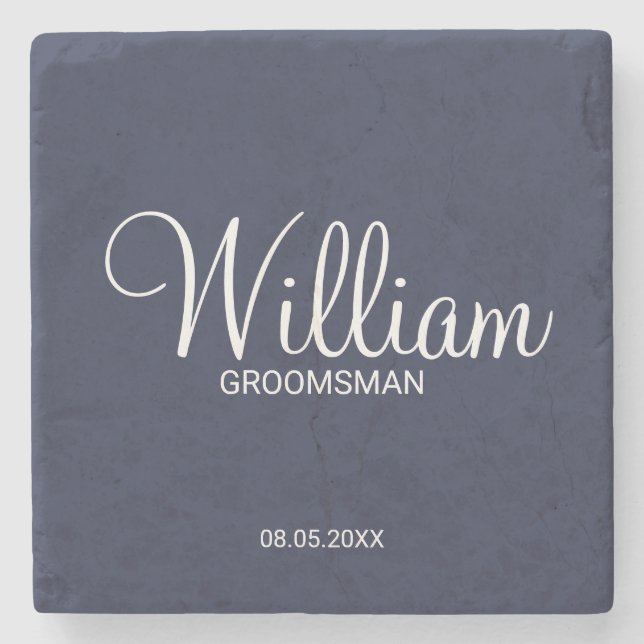 Modern Navy Blue Personalized Groomsman Stone Coaster (Front)