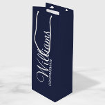 Modern Navy Blue Personalized Groomsman Wine Gift Bag<br><div class="desc">Personalized Groomsman Gifts
featuring personalized groomsman's name in white modern script font style with title and wedding date in modern sans serif font style on navy blue background.

Also perfect for best man,  father of the bride,  bridesmaid,  maid of honor,  mother of the bride and more.</div>
