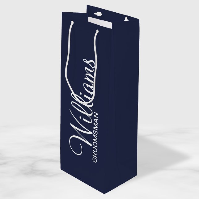Modern Navy Blue Personalized Groomsman Wine Gift Bag (Creator Uploaded)