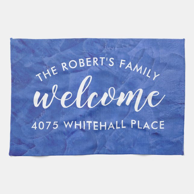 Modern Navy Blue Personalized Kitchen Towel (Horizontal)