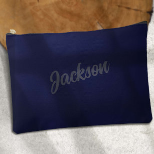 Modern Navy BLue, Personalized Name, SImple Accessory Pouch