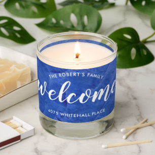 Modern Navy Blue Personalized Signature Candle